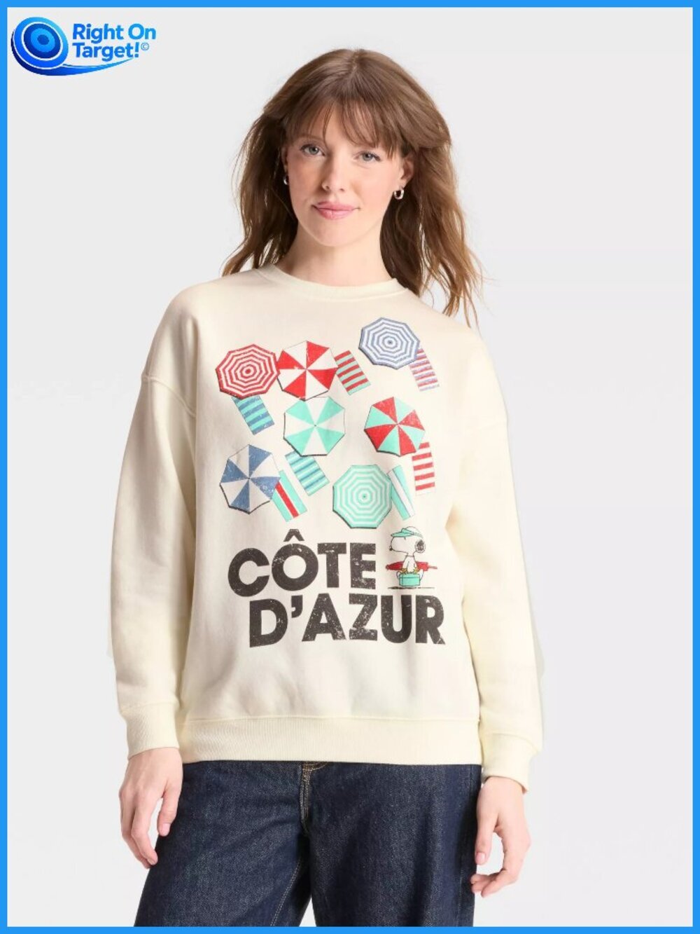 NWT XL - Womens Peanuts Snoopy French Riviera Graphic Sweatshirt - Off-White - Picture 5 of 8